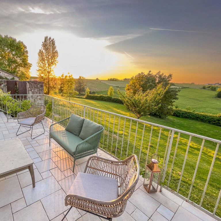 High-end, air-conditioned interiors at Blanchet luxury holiday home in Southwest France, showcasing premium amenities within walking distance of a local village café.