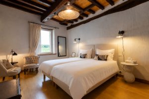 Jubin Bedroom 2, views over the pool to the vines