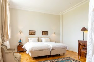 Bedroom 4 on the first floor, either as a twin room or large double bed, Château de Bel Air, Lalande-de-Pomerol near Bordeaux, France