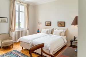 Bedroom 4 with vineyard views, next to bedroom 5 and the master suite, Château de Bel Air, Lalande-de-Pomerol near Bordeaux, France