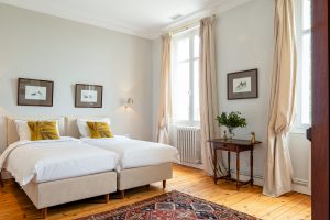 Bedroom 5 with vineyard views, next to the master suite and bedroom 4, Château de Bel Air, Lalande-de-Pomerol near Bordeaux, France