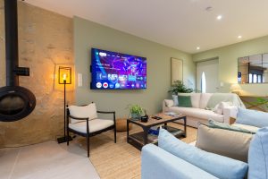 Comfortable sofa and the large smart TV