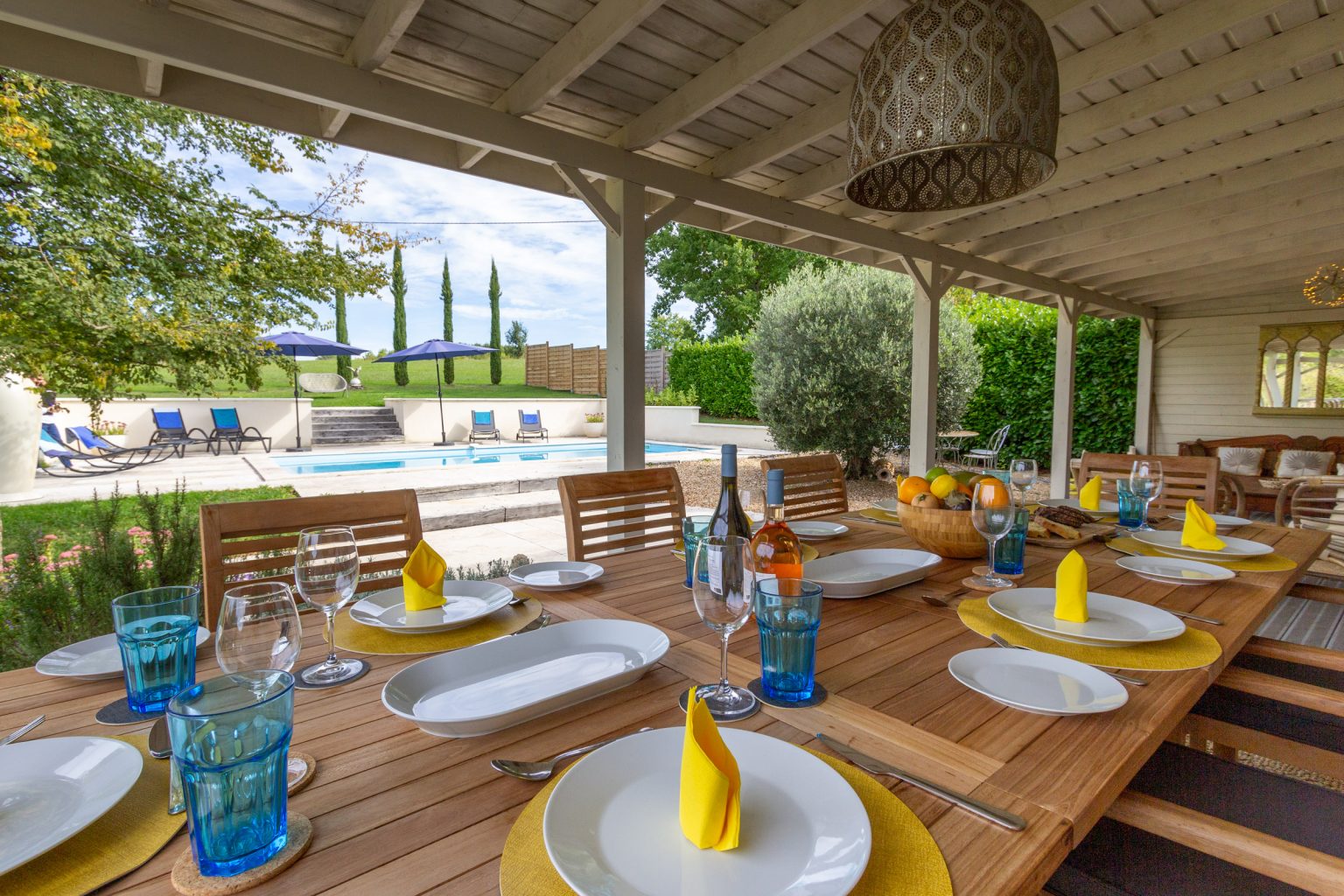 Covered shaded terrace, looking towards the private pool