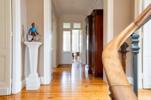 Staircase from the ground floor to the first floor, leading to the master suite and bedrooms 4 and 5, Château de Bel Air, Lalande-de-Pomerol near Bordeaux, France