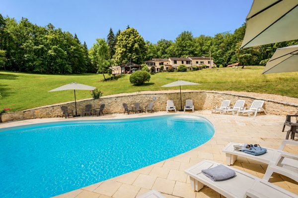 From the pool looking up to the apartments at Beau Foret, it