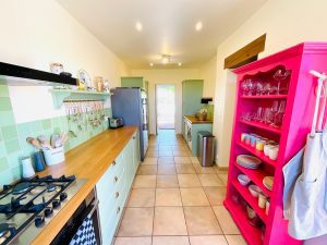 Kitchen, looking out the the pool