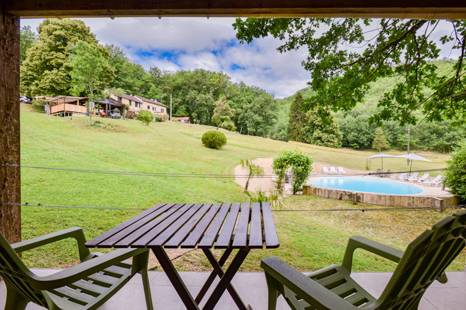 Looking out from the sauna area at Beau Foret, it's also known as Font Neuve holiday villas near Souillac, Dordogne Valley, France