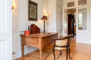 Office desk on the first floor, Château de Bel Air, Lalande-de-Pomerol near Bordeaux, France