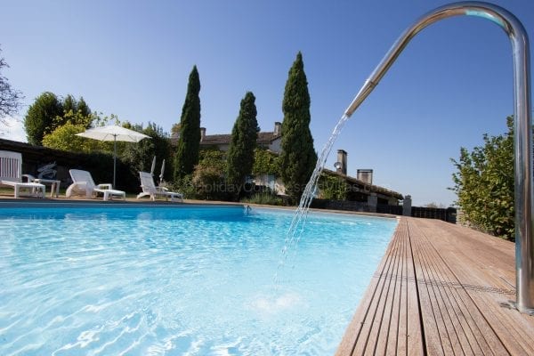 Private secure fenced and gated luxury heated pool surrounded by a sun terrace with views, 12m x 6m with Roman end steps
