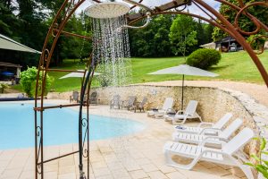 Pool shower at Beau Foret, Font Neuve near Souillac, Dordogne Valley, France