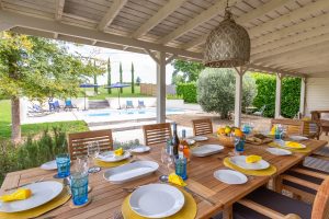 Shaded dining and seating area