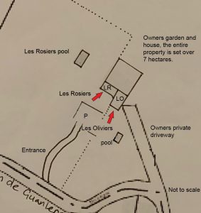 Plan showing the 2 holiday cottages, Les Rosiers and Les Oliviers