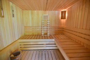 The shared sauna at Beau Foret, it's also known as Font Neuve holiday villas near Souillac, Dordogne Valley, France
