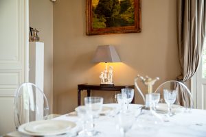 The dining room at Château de Bel Air, Lalande-de-Pomerol near Bordeaux, France