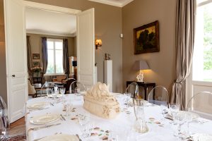 The dining room looking into the sitting room, Château de Bel Air, Lalande-de-Pomerol near Bordeaux, France