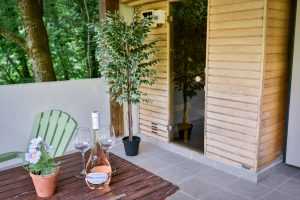 The shared sauna at Beau Foret, it's also known as Font Neuve holiday villas near Souillac, Dordogne Valley, France