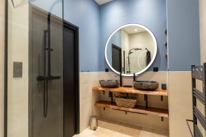 The shower room is shared by all 3 bedrooms