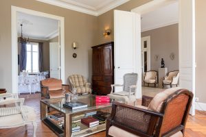 The sitting room, the dining room is to the left, Château de Bel Air, Lalande-de-Pomerol near Bordeaux, France