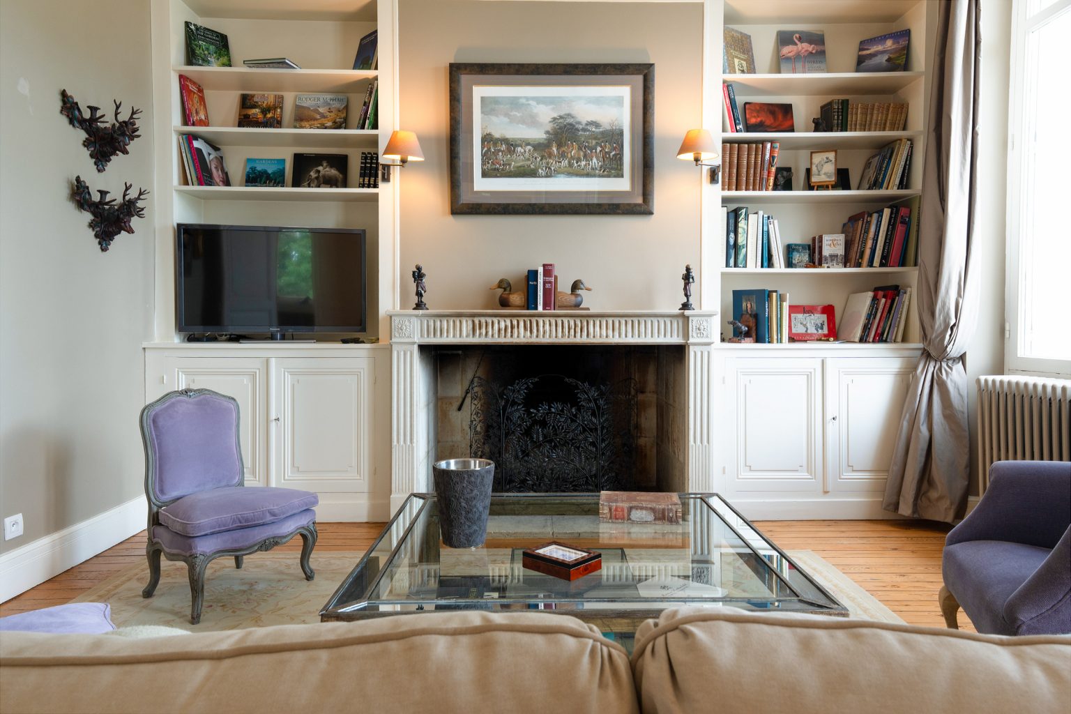 The living room with views out from the front of the house, Château de Bel Air, Lalande-de-Pomerol near Bordeaux, France