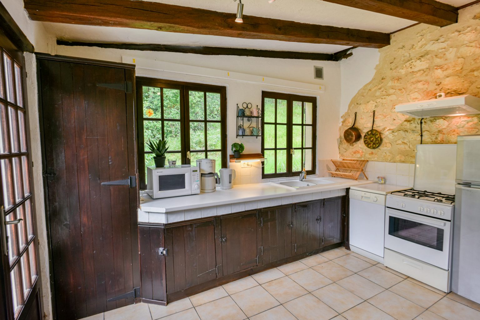 The kitchen at Jasmijn Villa, Beau Foret, Font Neuve near Souillac, Dordogne Valley, France.